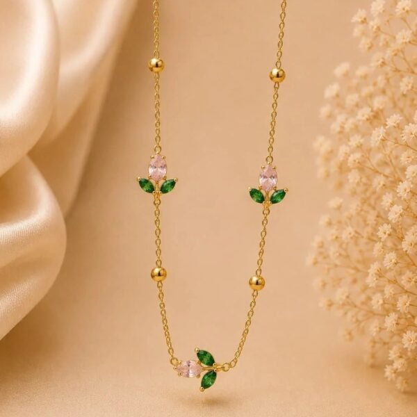 Tiny Tulip Charm Necklace – 18K Gold Plated Stainless Steel