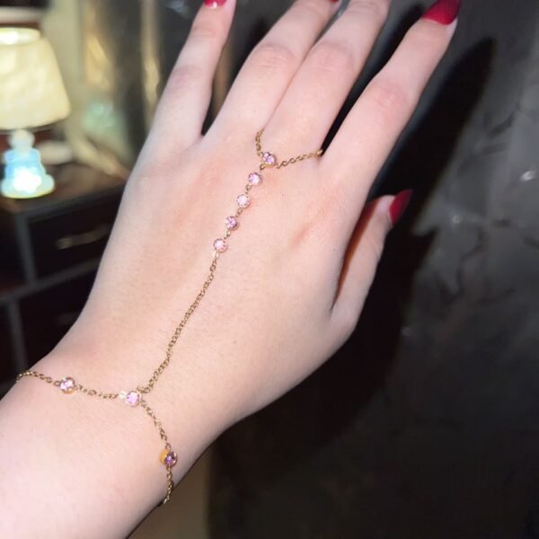 minimal pink crystal handchain 18kt gold platd