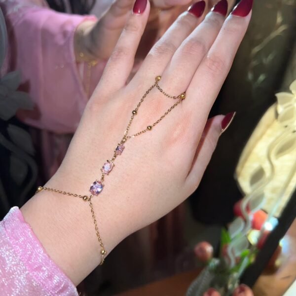 3 pink crystals 18kt gold plated handchain