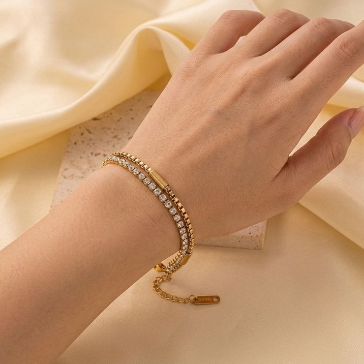18KT Gold Plated rhinestone ANTI TERNISH bracelet - Image 2