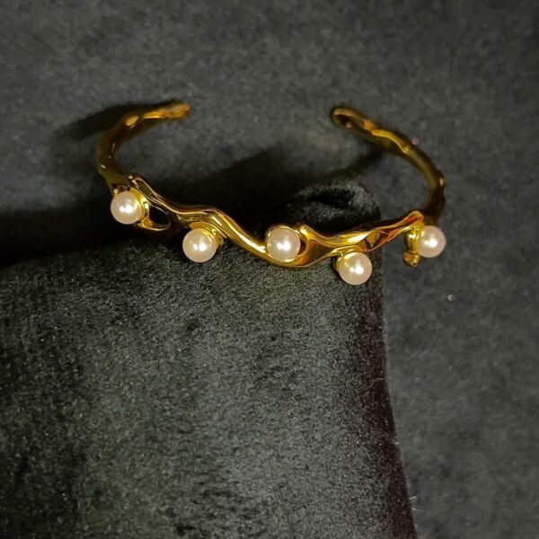 Pearl Studded  Anti ternish ,18kt Gold plated adjustable cuff Bracelet
