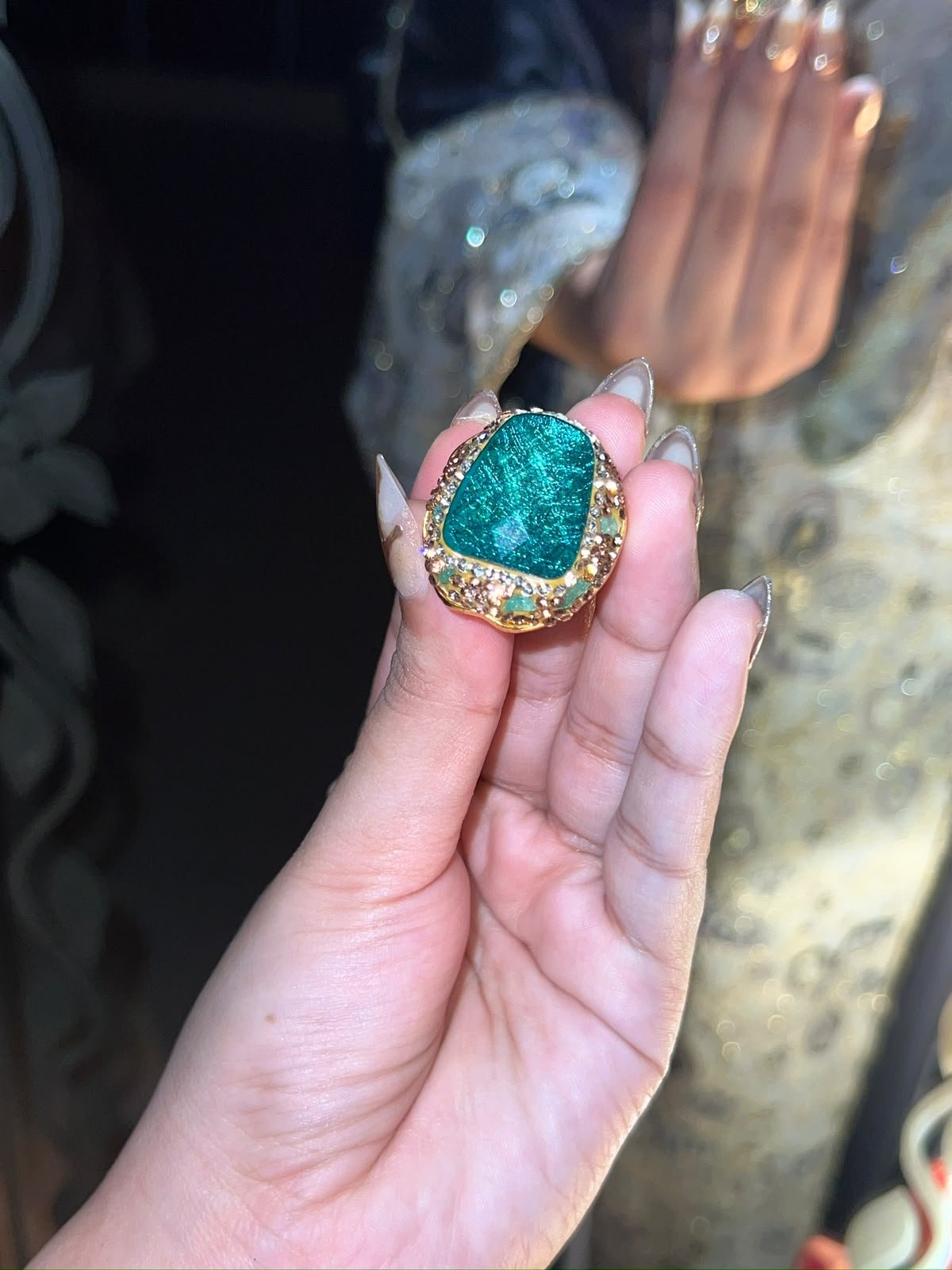 TURKISH ADJUSTABLE STATEMENT RING DARK GREEN - Image 2