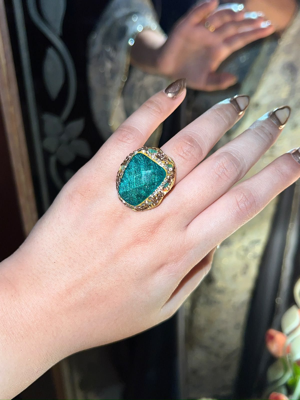 TURKISH ADJUSTABLE STATEMENT RING DARK GREEN - Image 3