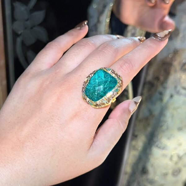 TURKISH ADJUSTABLE STATEMENT RING DARK GREEN