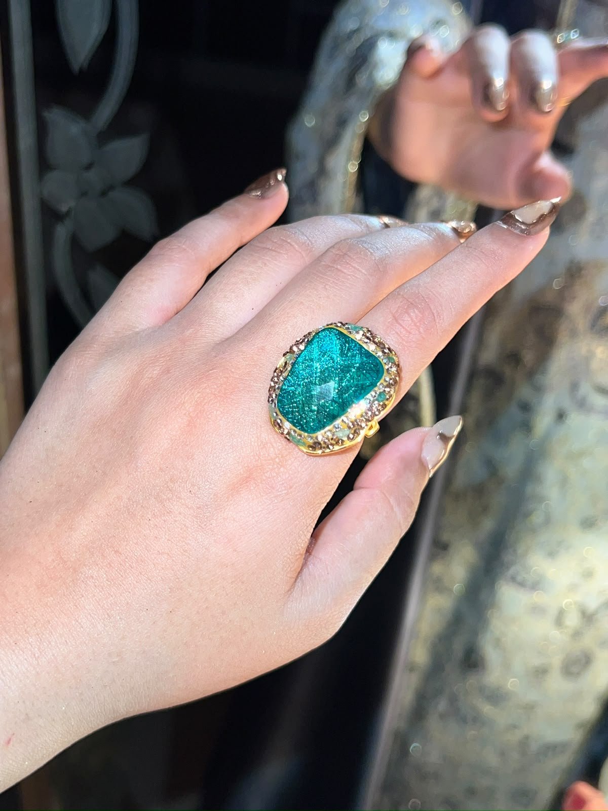 TURKISH ADJUSTABLE STATEMENT RING DARK GREEN
