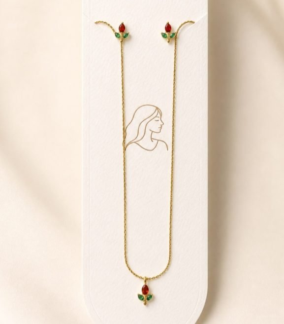 Tiny Tulip 18K Gold Plated Jewelry Set RED
